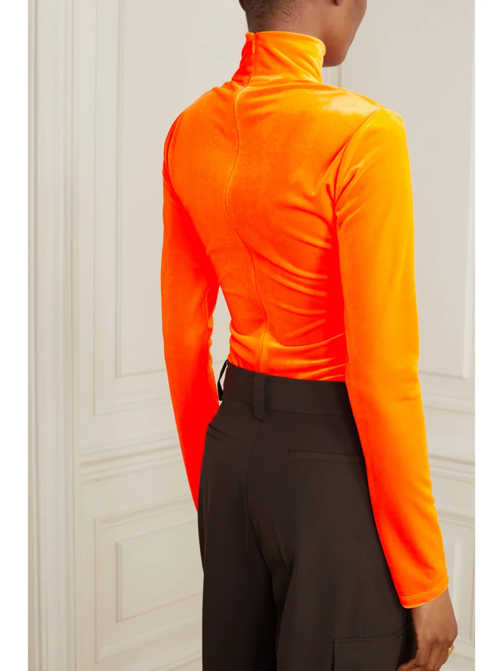 Back view of the Victoria Beckham Stretch-velvet Turtleneck Top