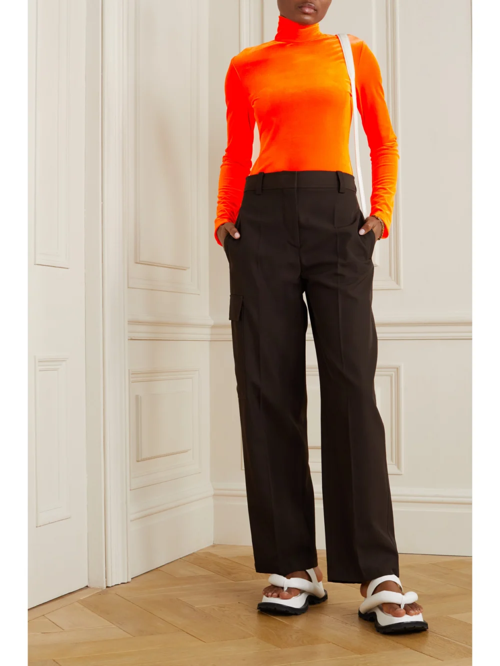 Victoria Beckham Stretch-velvet Turtleneck Top, worn by a model