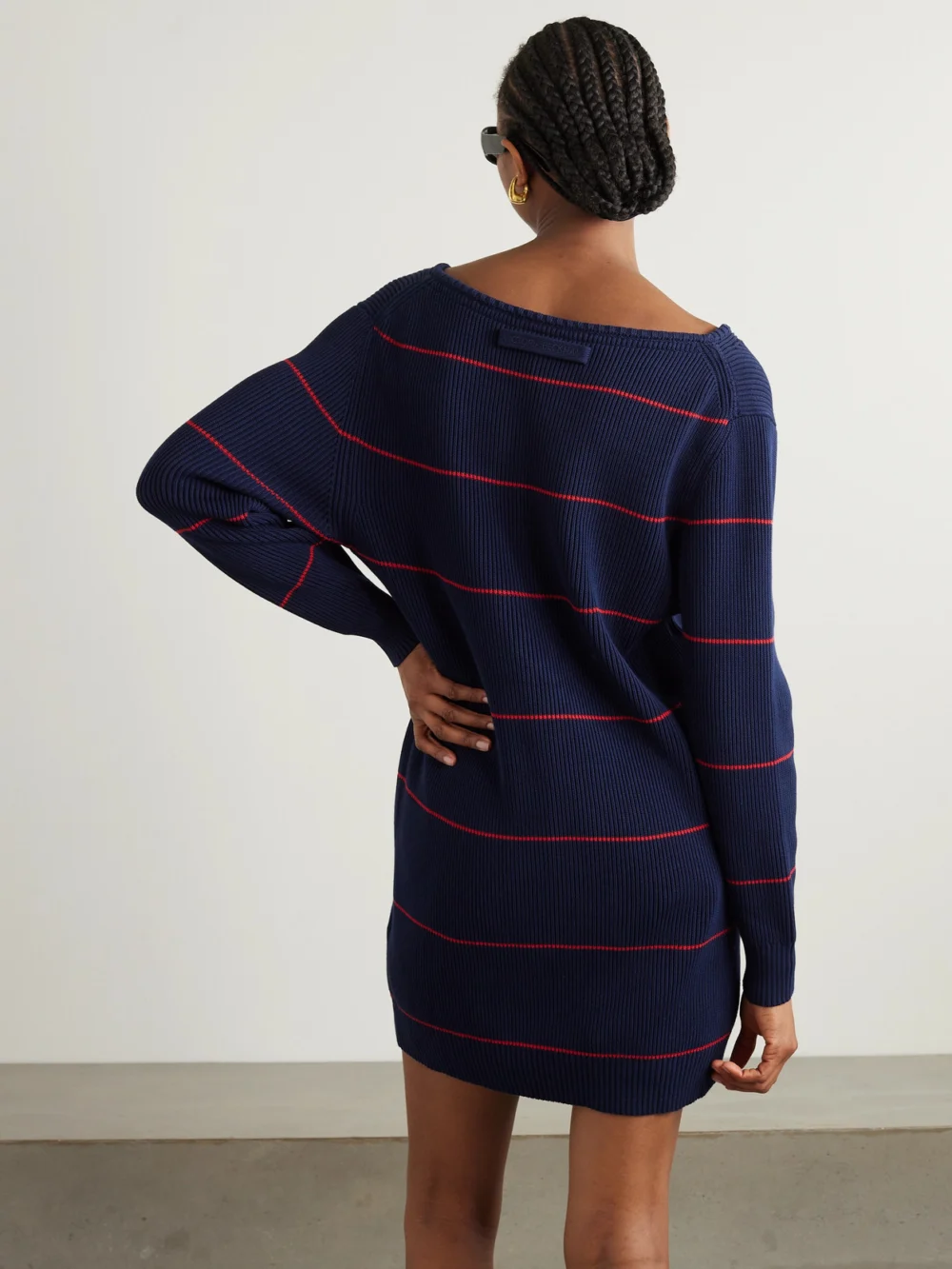 Back view of the Victoria Beckham Striped Ribbed Cotton-blend Mini Dress