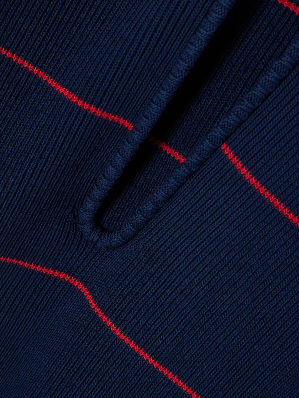Close-up detail of the Victoria Beckham Striped Ribbed Cotton-blend Mini Dress