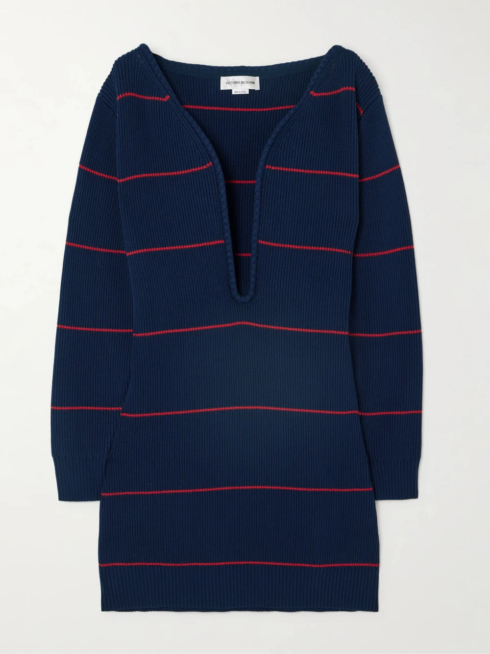 Victoria Beckham Striped Ribbed Cotton-blend Mini Dress in navy