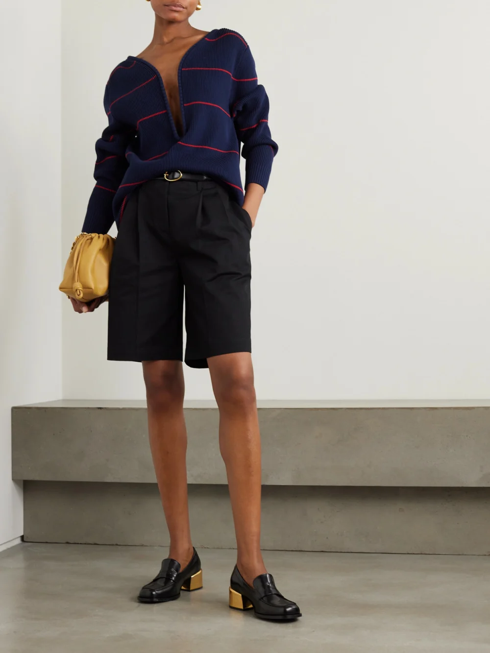 Victoria Beckham Striped Ribbed Cotton-blend Mini Dress, worn by a model