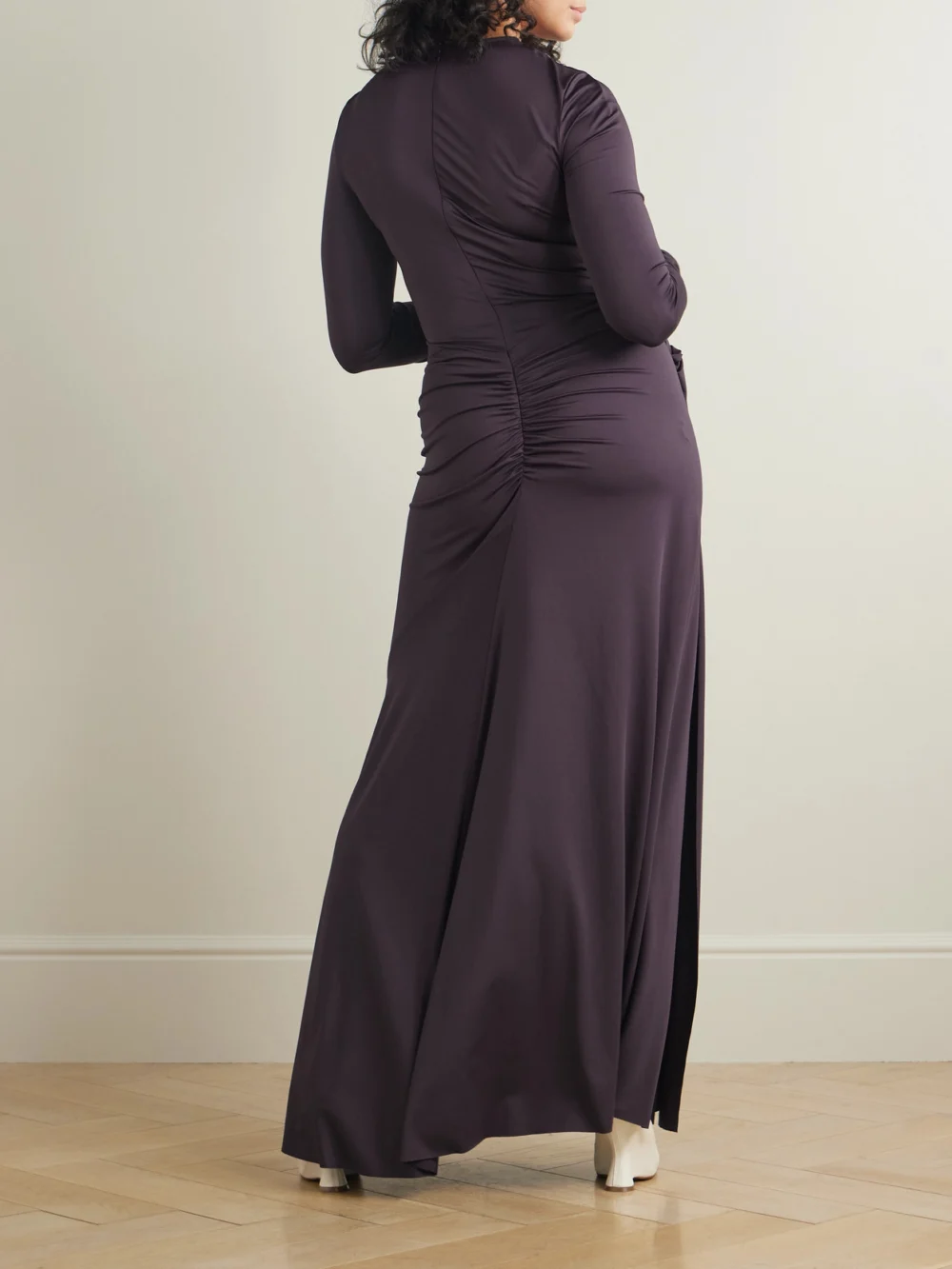 Back view of the Victoria Beckham Tie-detailed Gathered Cut-out Stretch-jersey Gown
