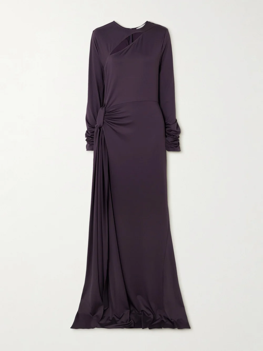 Victoria Beckham Tie-detailed Gathered Cut-out Stretch-jersey Gown in dark purple