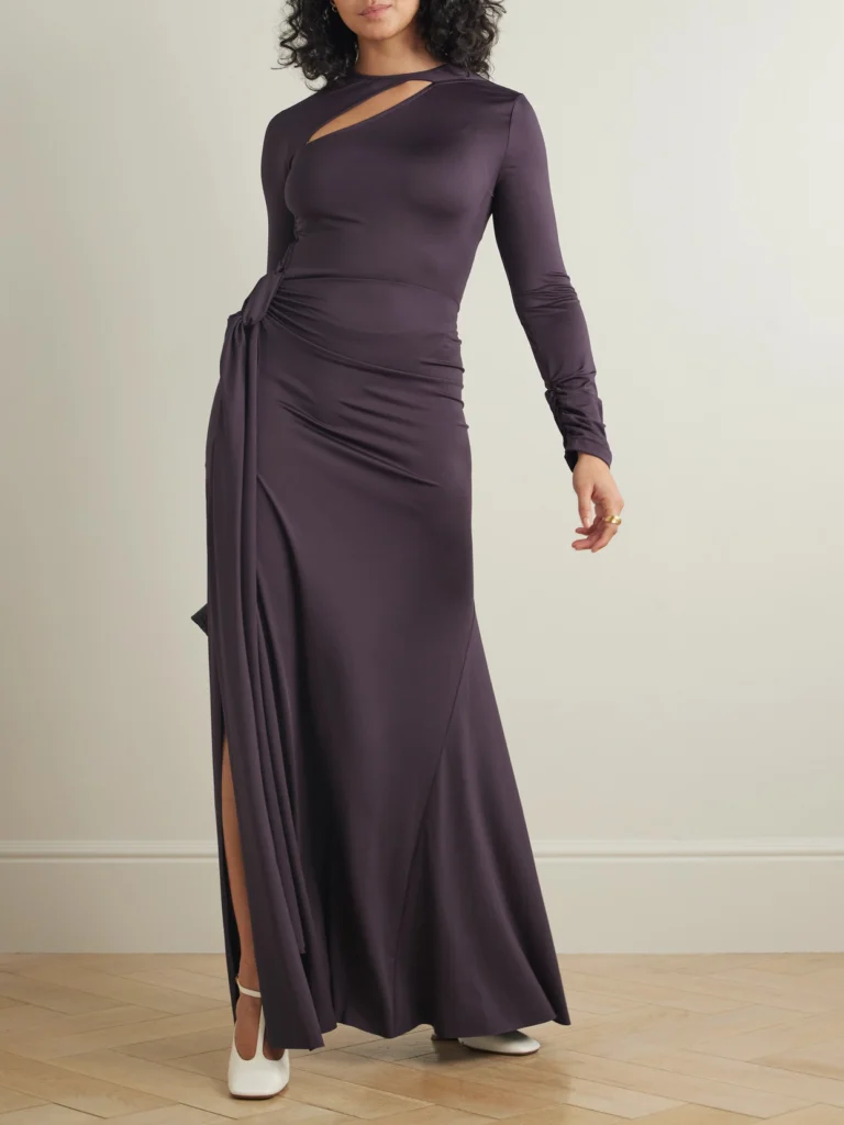 Victoria Beckham Tie-detailed Gathered Cut-out Stretch-jersey Gown