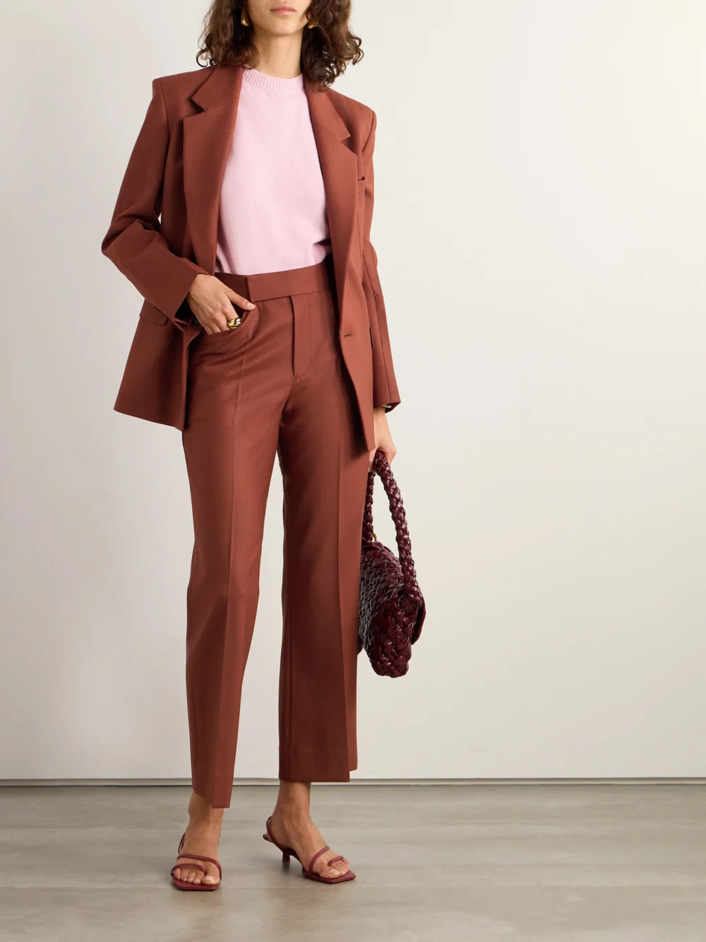 Victoria Beckham Twill Flared Pants, worn by a model