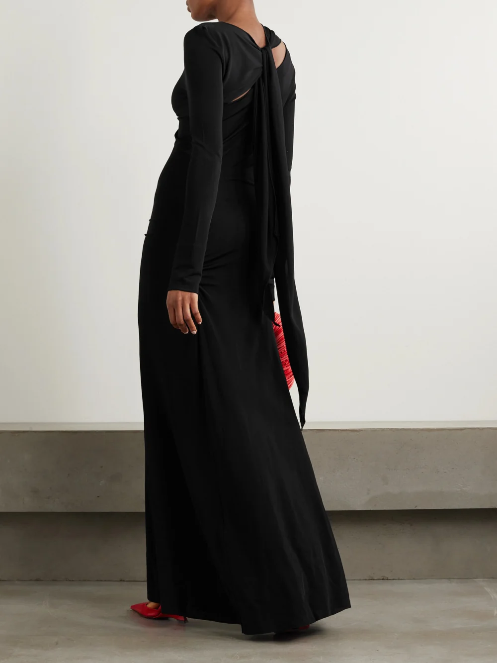 Back view of the Victoria Beckham Twist-front Cutout Stretch-jersey Gown