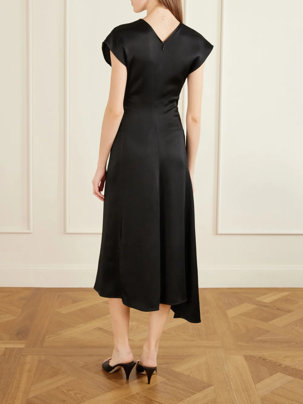 Back view of the Victoria Beckham Twisted-front Satin Midi Dress