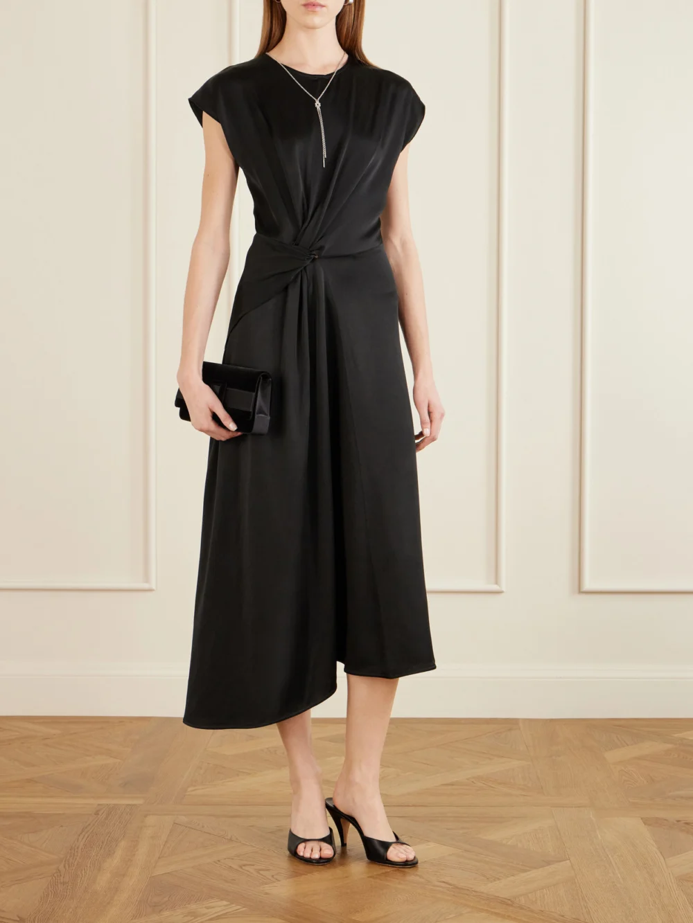 Victoria Beckham Twisted-front Satin Midi Dress, worn by a model