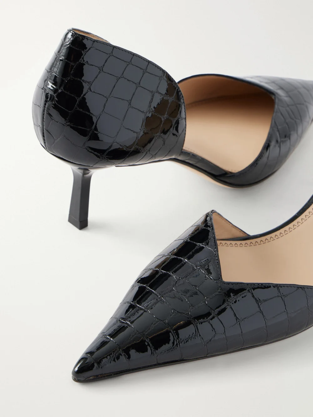 Close-up detail of the Victoria Beckham Victoria Angle 55 Croc-effect Leather Pumps