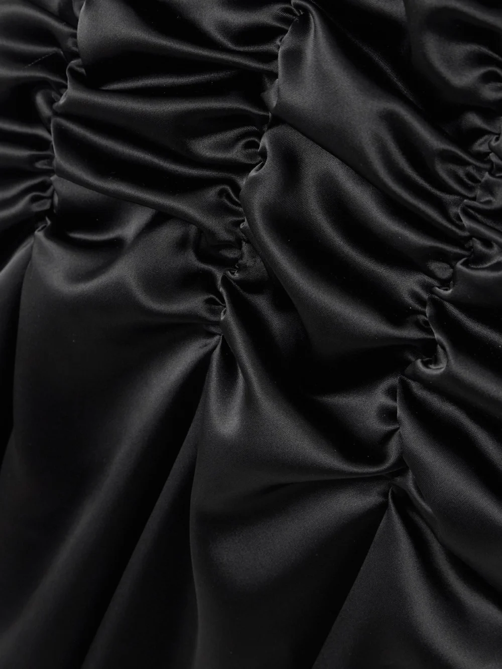 Close-up detail of the Violante Nessi Balthus Ruched Satin Mini Dress