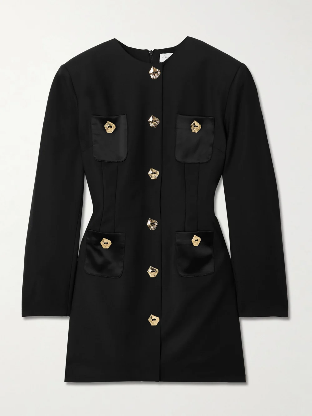 Violante Nessi Baselitz Button-embellished Satin-trimmed Wool-blend Mini Dress in black
