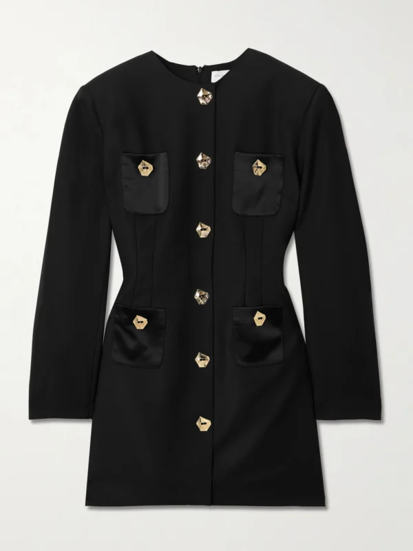 Violante Nessi Baselitz Button-embellished Satin-trimmed Wool-blend Mini Dress