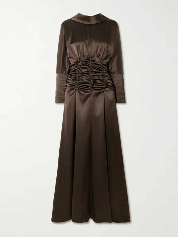 Violante Nessi Edgar Button-embellished Ruched Satin Gown
