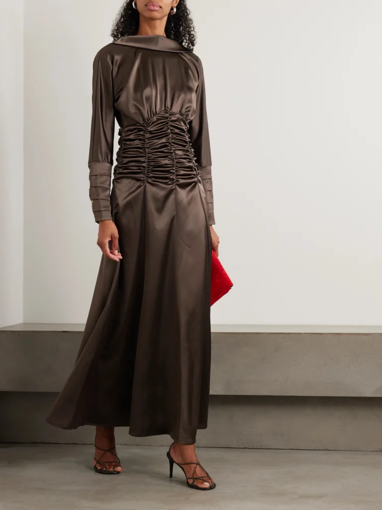 Violante Nessi Edgar Button-embellished Ruched Satin Gown