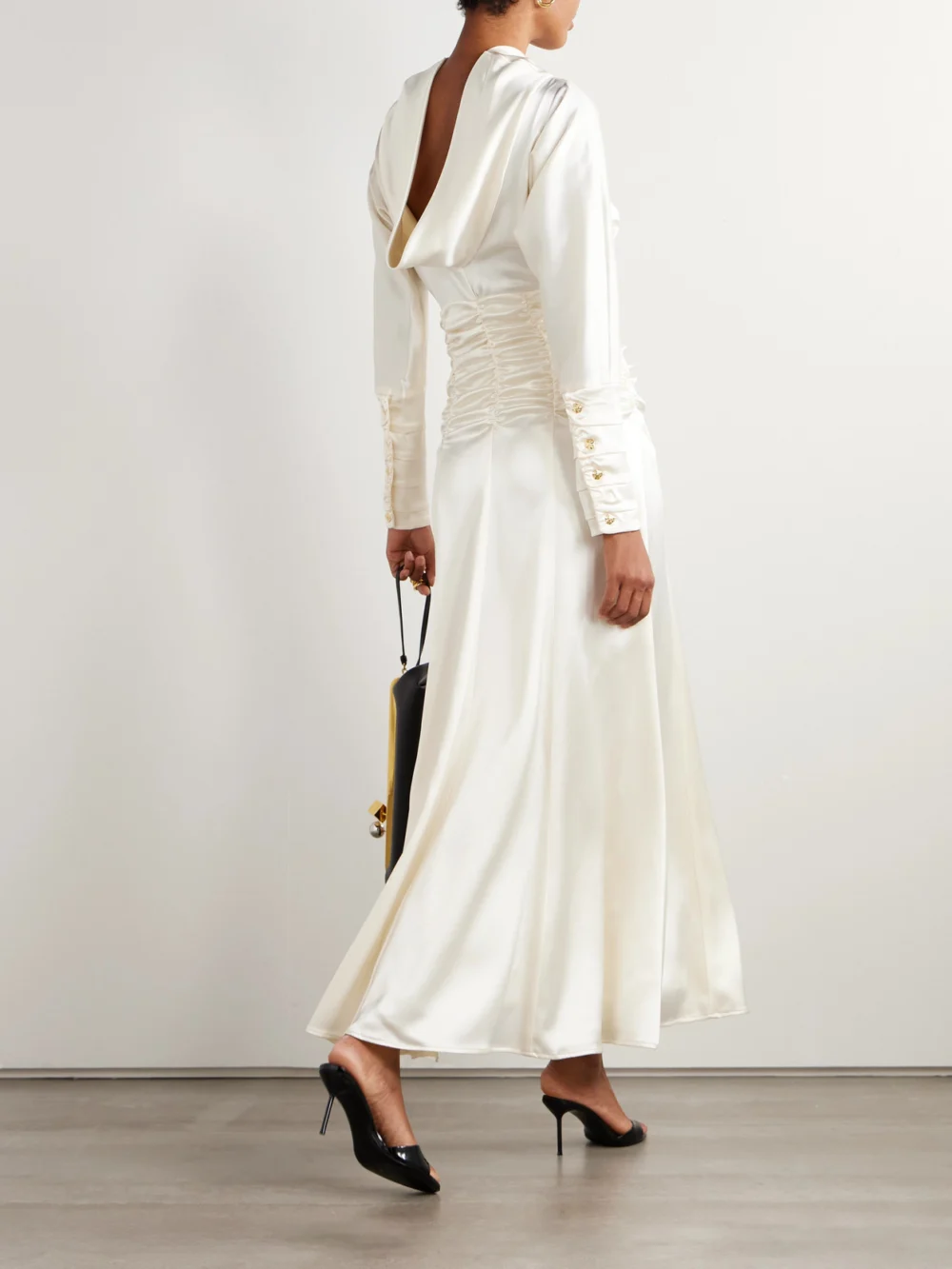 Back view of the Violante Nessi Edgar Open-back Gathered Satin Gown