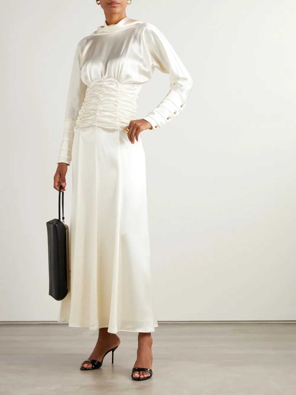 Violante Nessi Edgar Open-back Gathered Satin Gown, worn by a model