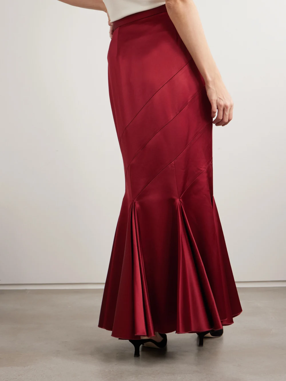 Back view of the Violante Nessi Gentileschi Pleated Paneled Satin Maxi Skirt