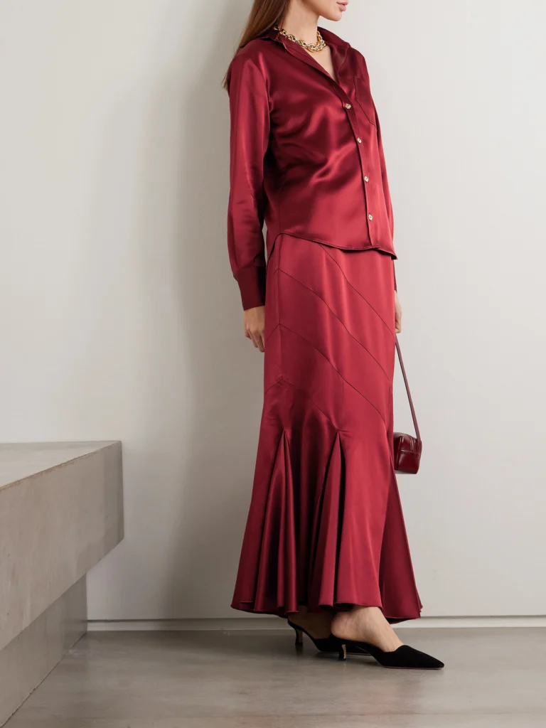 Violante Nessi Gentileschi Pleated Paneled Satin Maxi Skirt