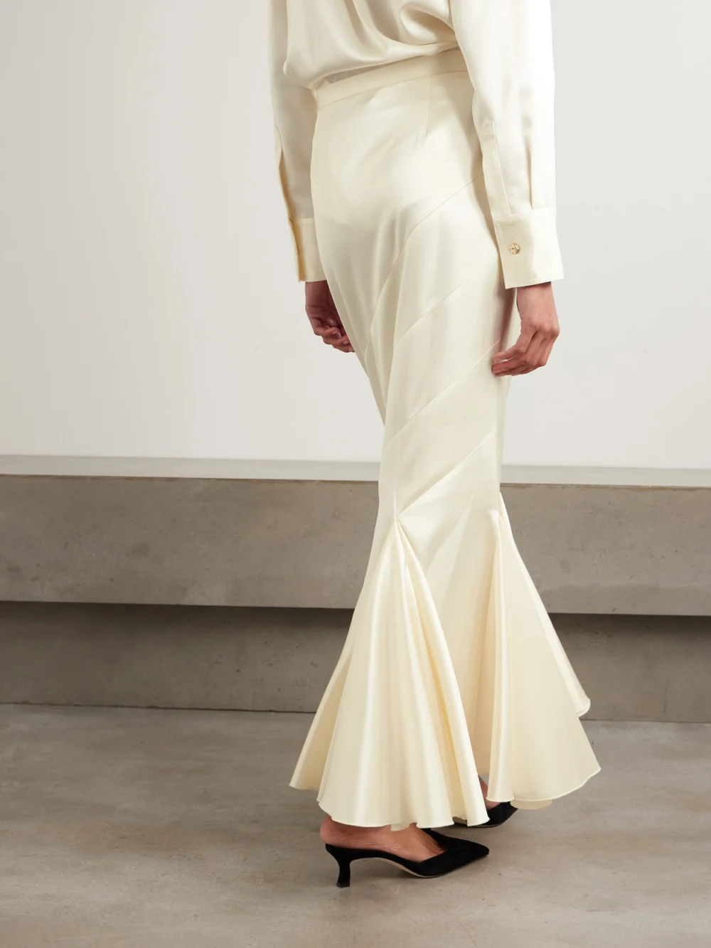 Back view of the Violante Nessi Gentileschi Pleated Paneled Satin Maxi Skirt