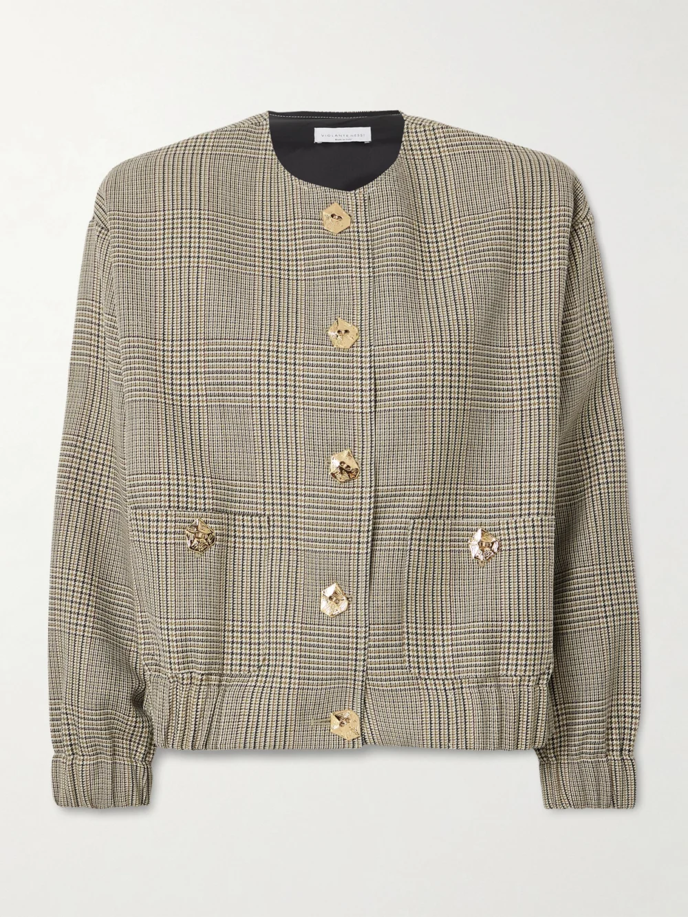 Violante Nessi Kelly Houndstooth Wool Bomber Jacket in beige