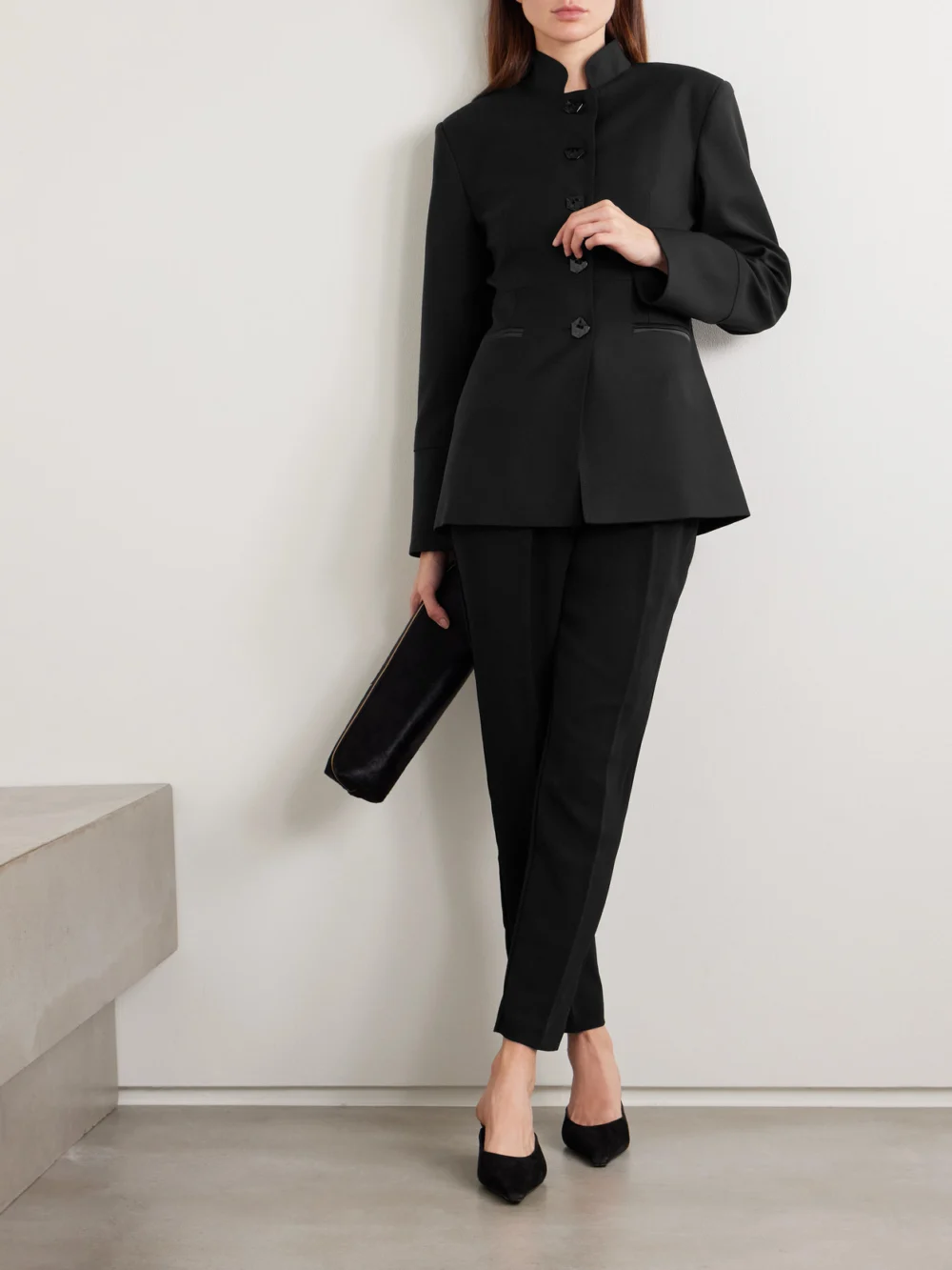 Violante Nessi Lille Satin-trimmed Wool-blend Blazer, worn by a model