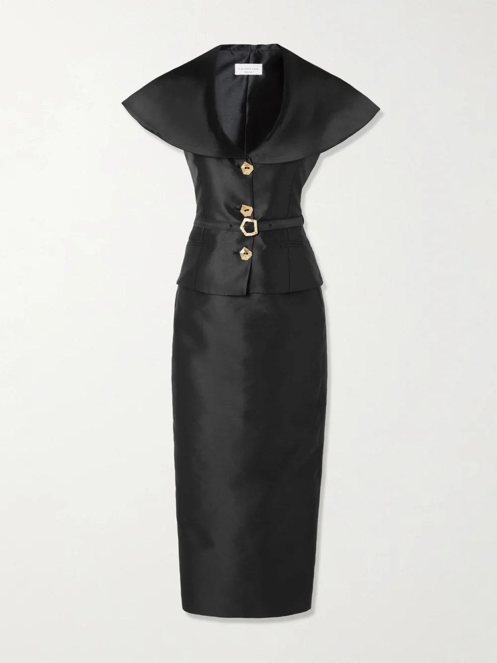Violante Nessi Manuela Belted Cape-effect Mikado Gown in black