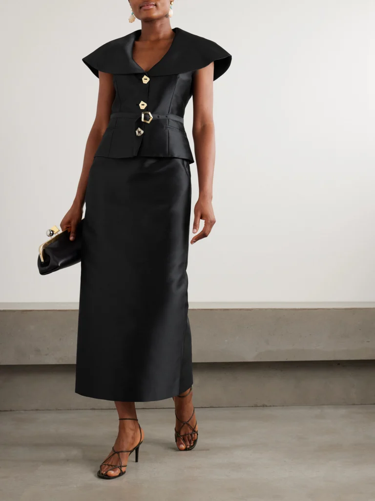Violante Nessi Manuela Belted Cape-effect Mikado Gown