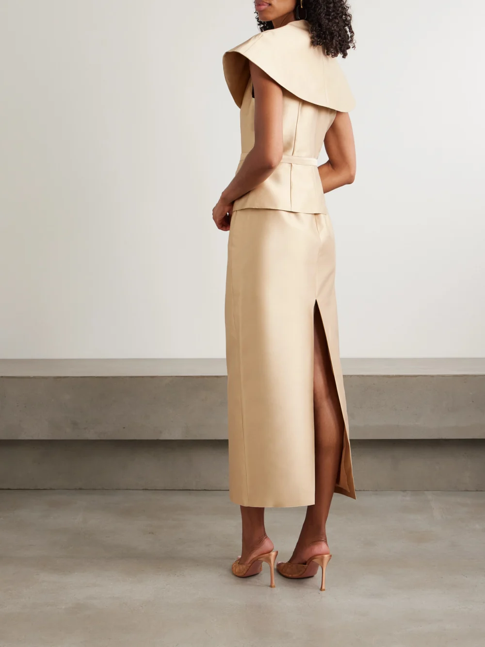 Back view of the Violante Nessi Manuela Belted Cape-effect Silk-blend Mikado Gown