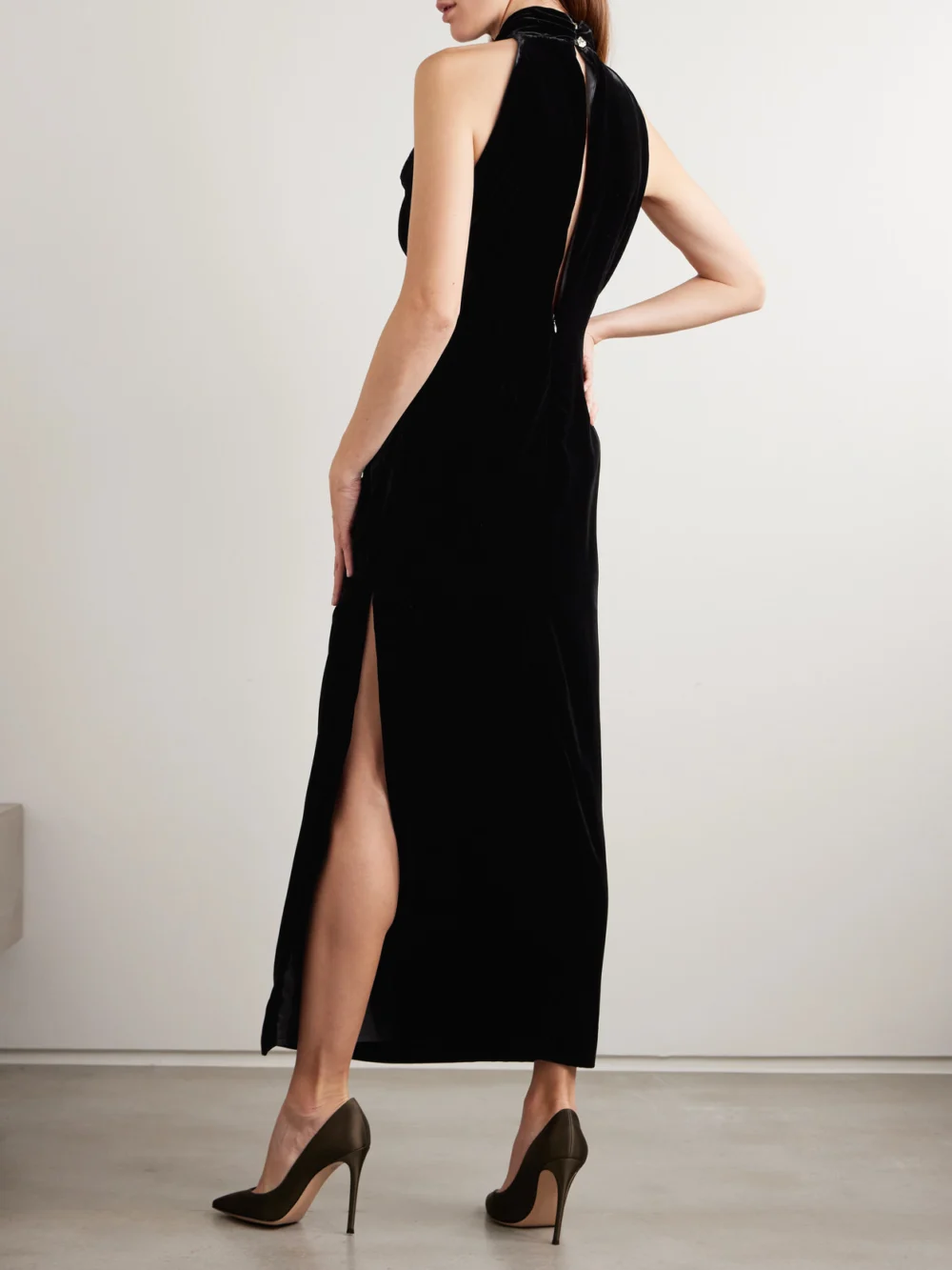 Back view of the Violante Nessi Merisi Draped Velvet Turtleneck Gown