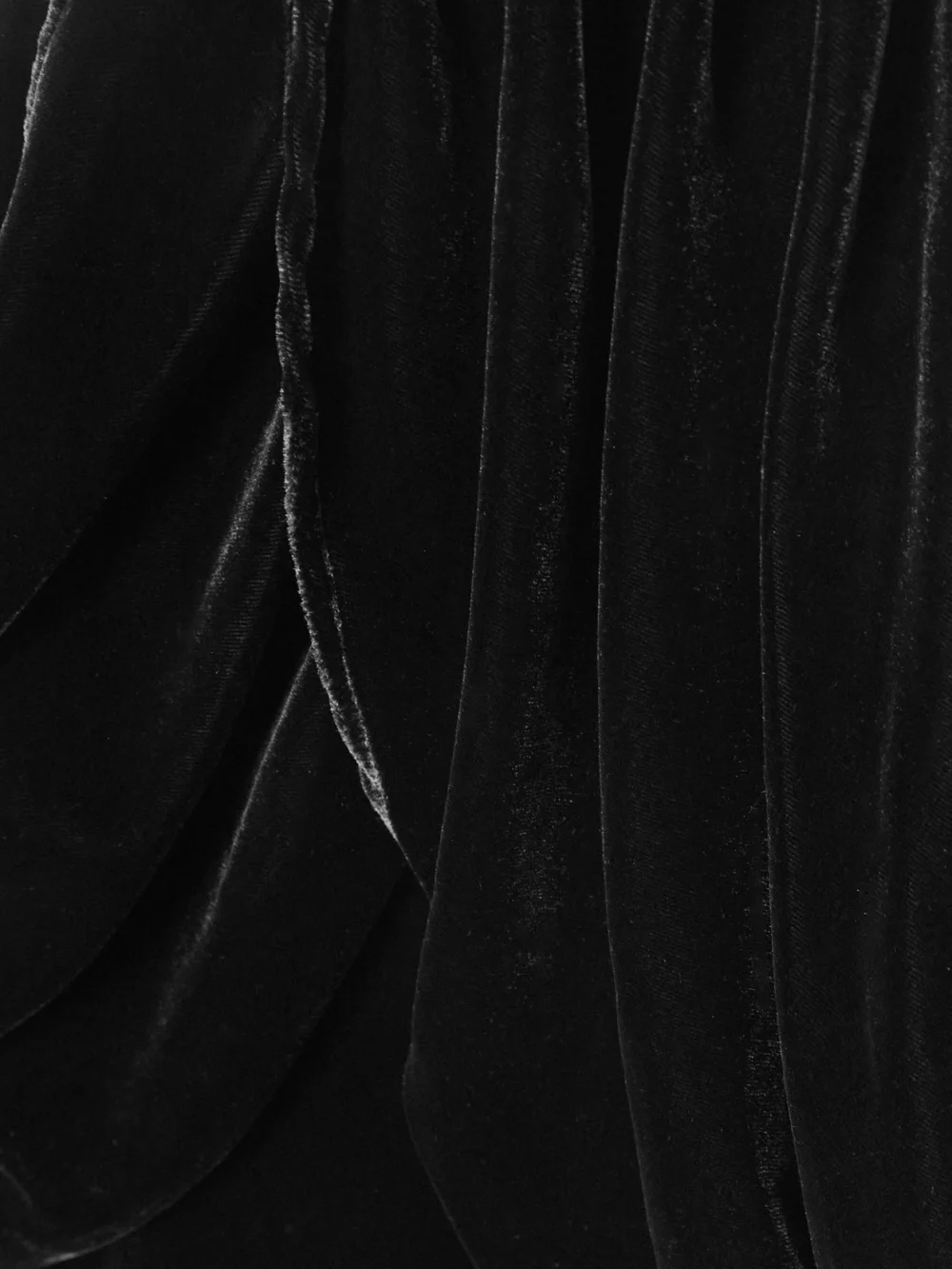 Close-up detail of the Violante Nessi Merisi Draped Velvet Turtleneck Gown