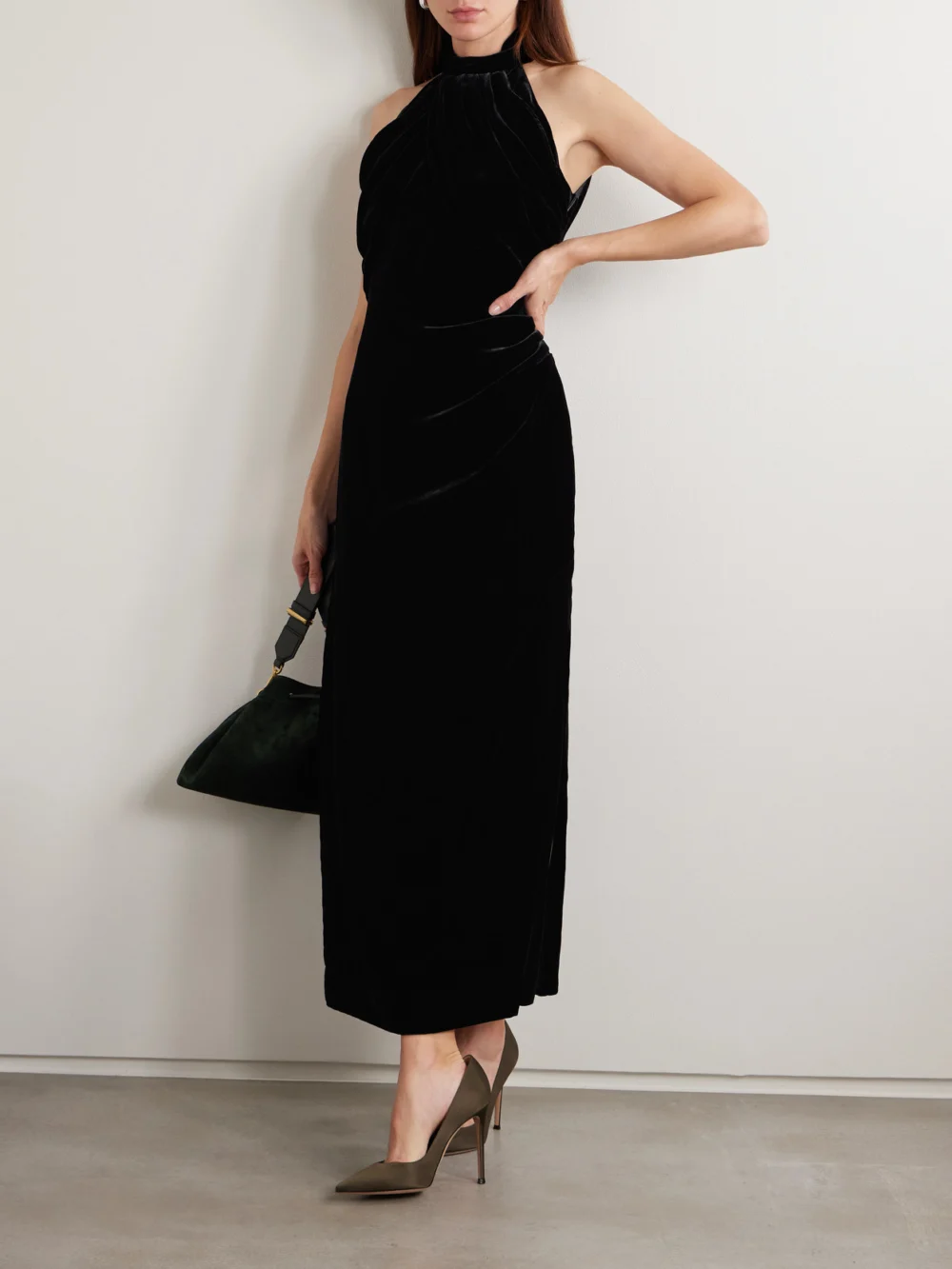 Violante Nessi Merisi Draped Velvet Turtleneck Gown, worn by a model