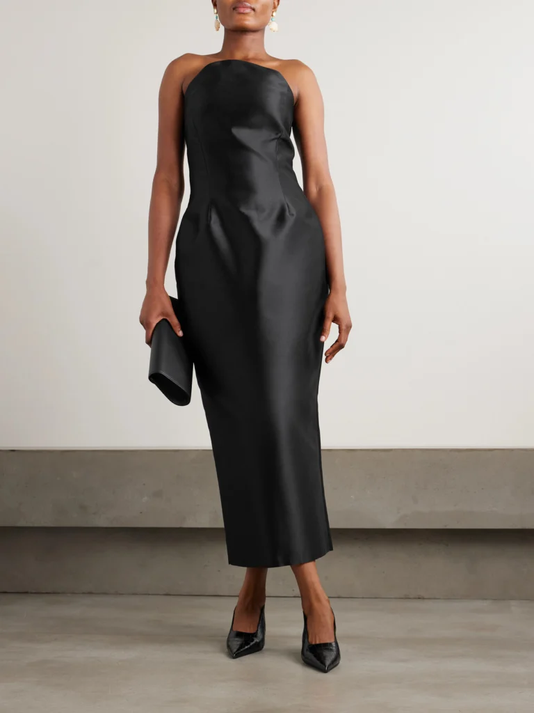 Violante Nessi Monica Strapless Satin Midi Dress