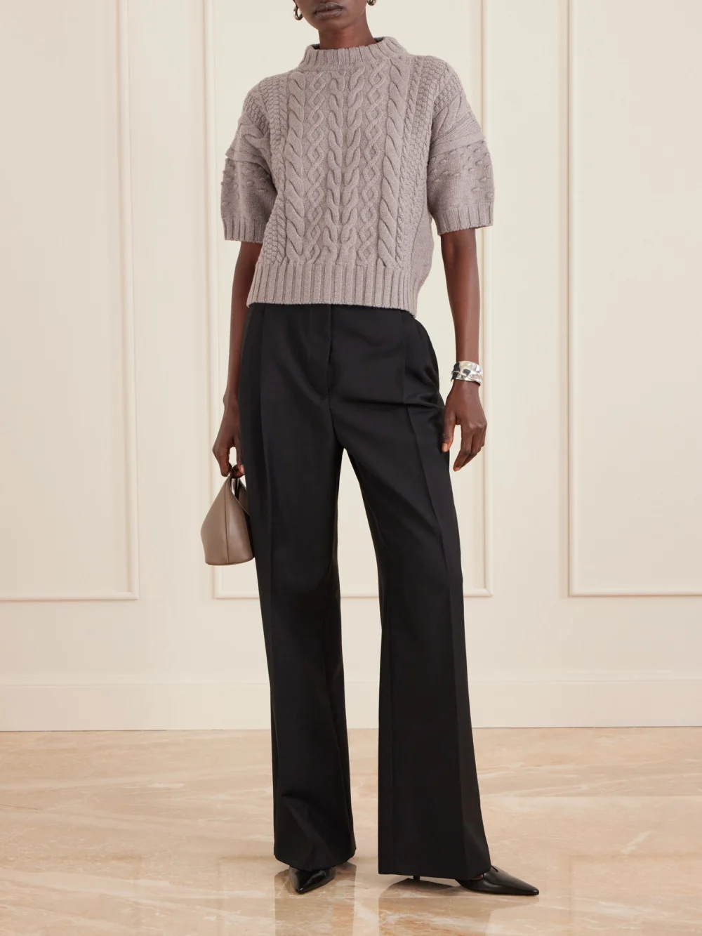 Violante Nessi Ruscha Cable-knit Wool Sweater, worn by a model