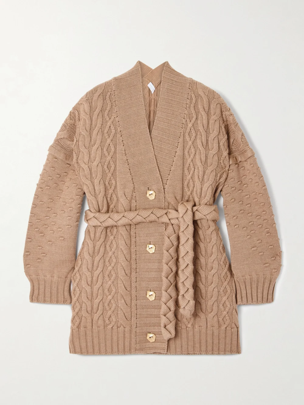 Violante Nessi Tracey Belted Cable-knit Wool Cardigan in beige