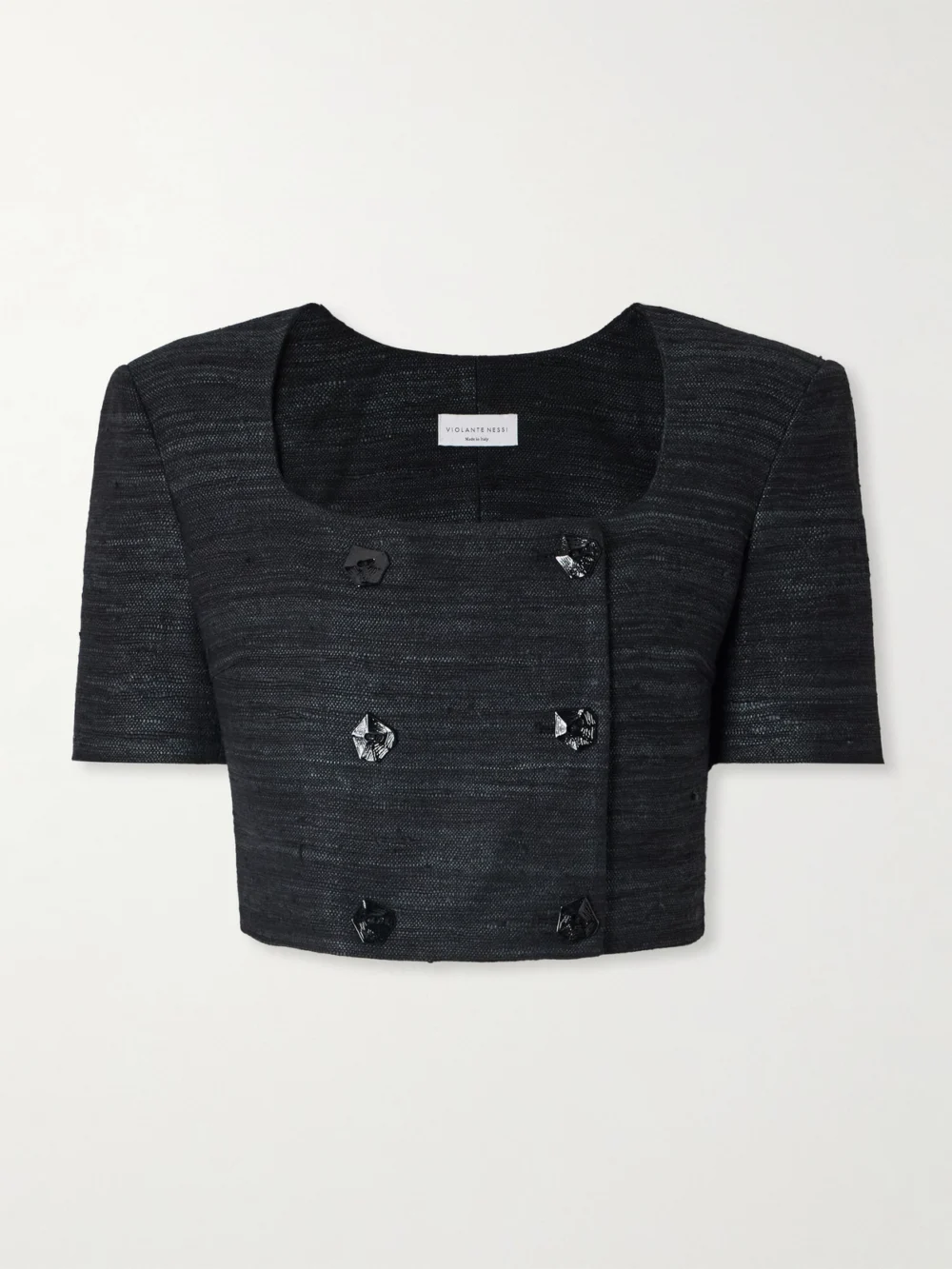 Violante Nessi Vittoria Cropped Silk-tweed Top in black
