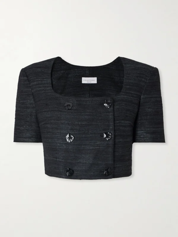 Violante Nessi Vittoria Cropped Silk-tweed Top