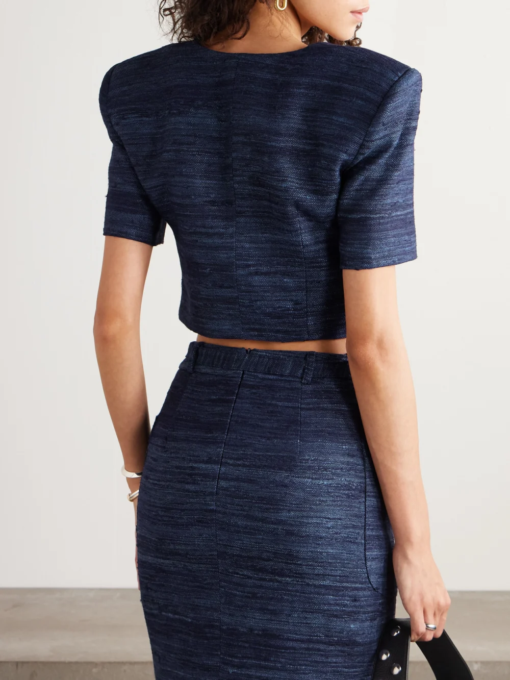Back view of the Violante Nessi Vittoria Cropped Silk-tweed Top