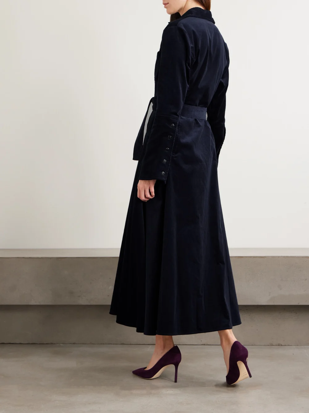 Back view of the Violante Nessi Weyant Belted Cotton-corduroy Midi Dress