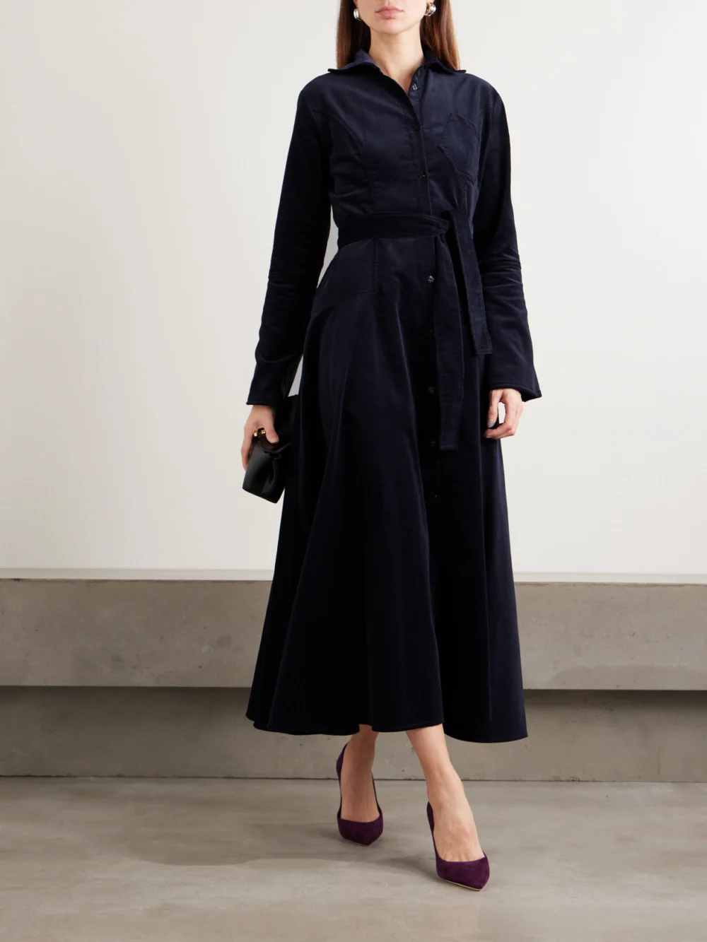 Violante Nessi Weyant Belted Cotton-corduroy Midi Dress, worn by a model