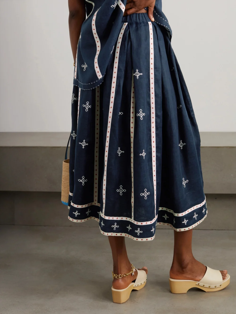 Back view of the Vita Kin Gera Embroidered Linen Midi Skirt