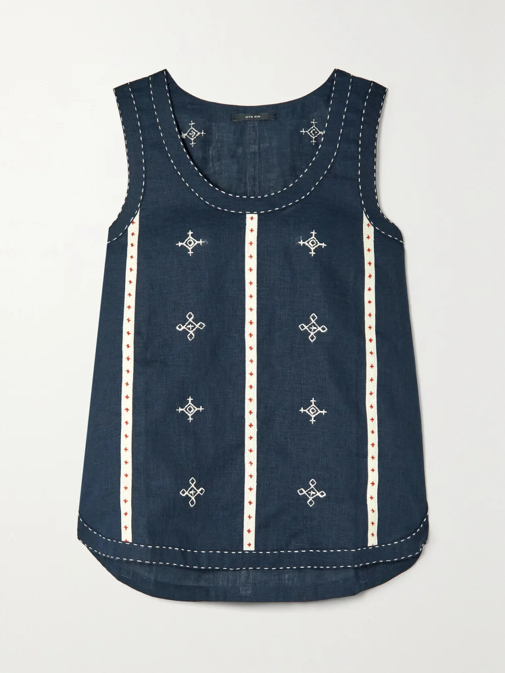 Vita Kin Gera Embroidered Linen Top in navy