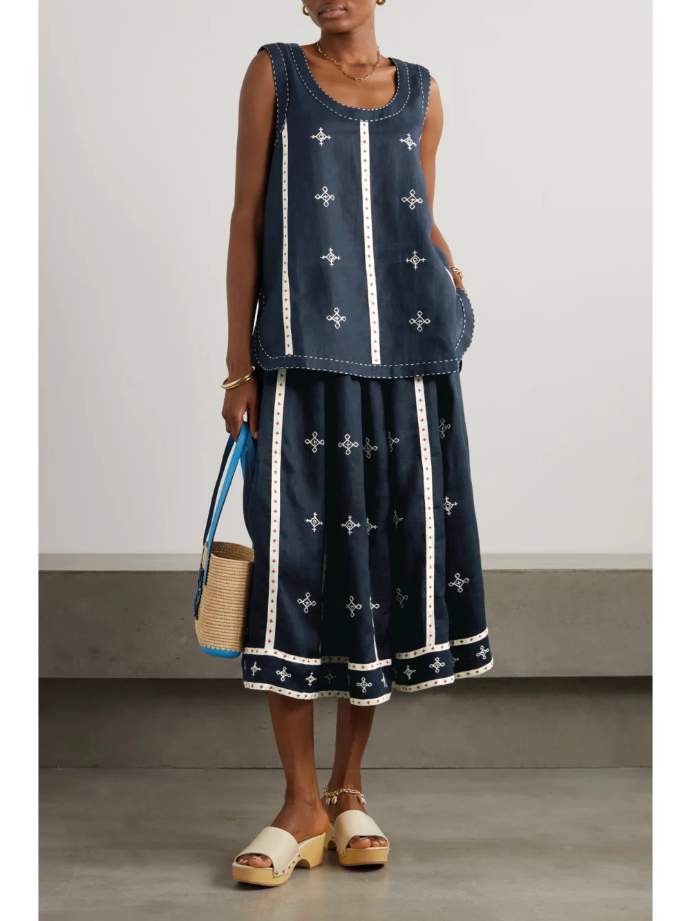 Vita Kin Gera Embroidered Linen Top, worn by a model