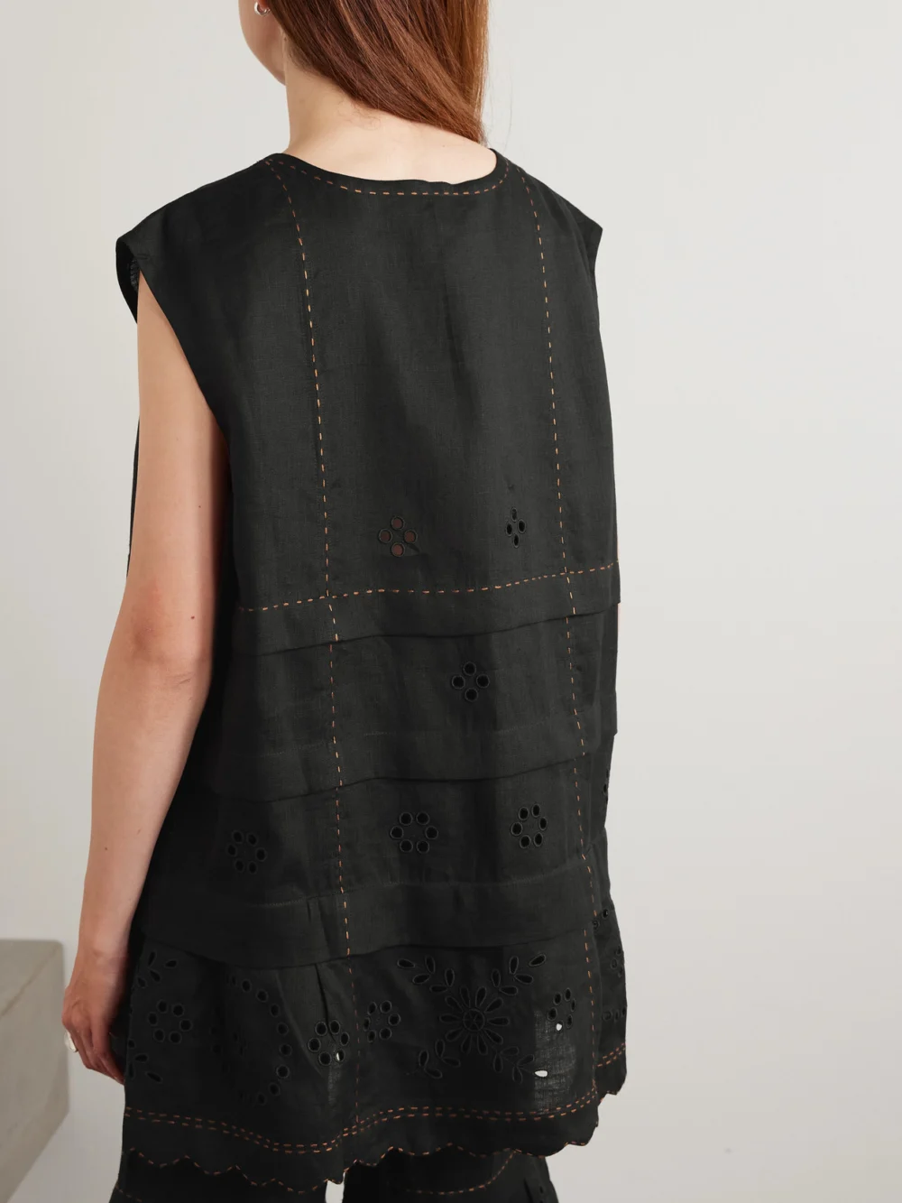 Back view of the Vita Kin Gigi Topstitched Broderie Anglaise Linen Tank