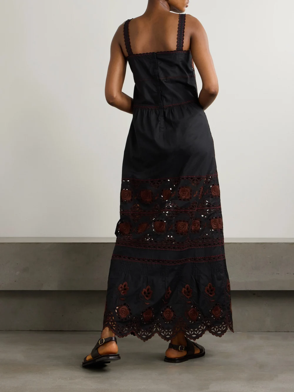 Back view of the Vita Kin Grace Scalloped Broderie Anglaise Cotton-poplin Maxi Dress