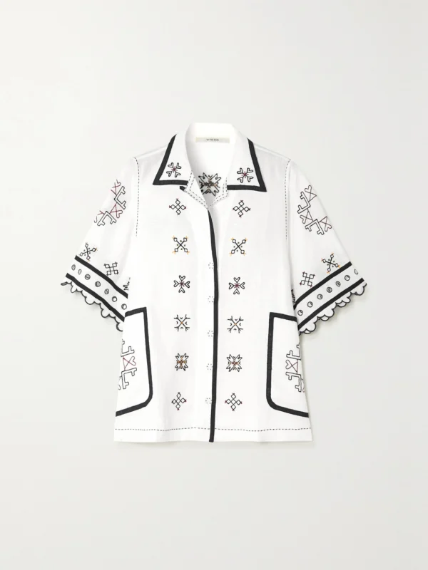 Vita Kin Greta Broderie Anglaise-trimmed Embroidered Linen Blouse