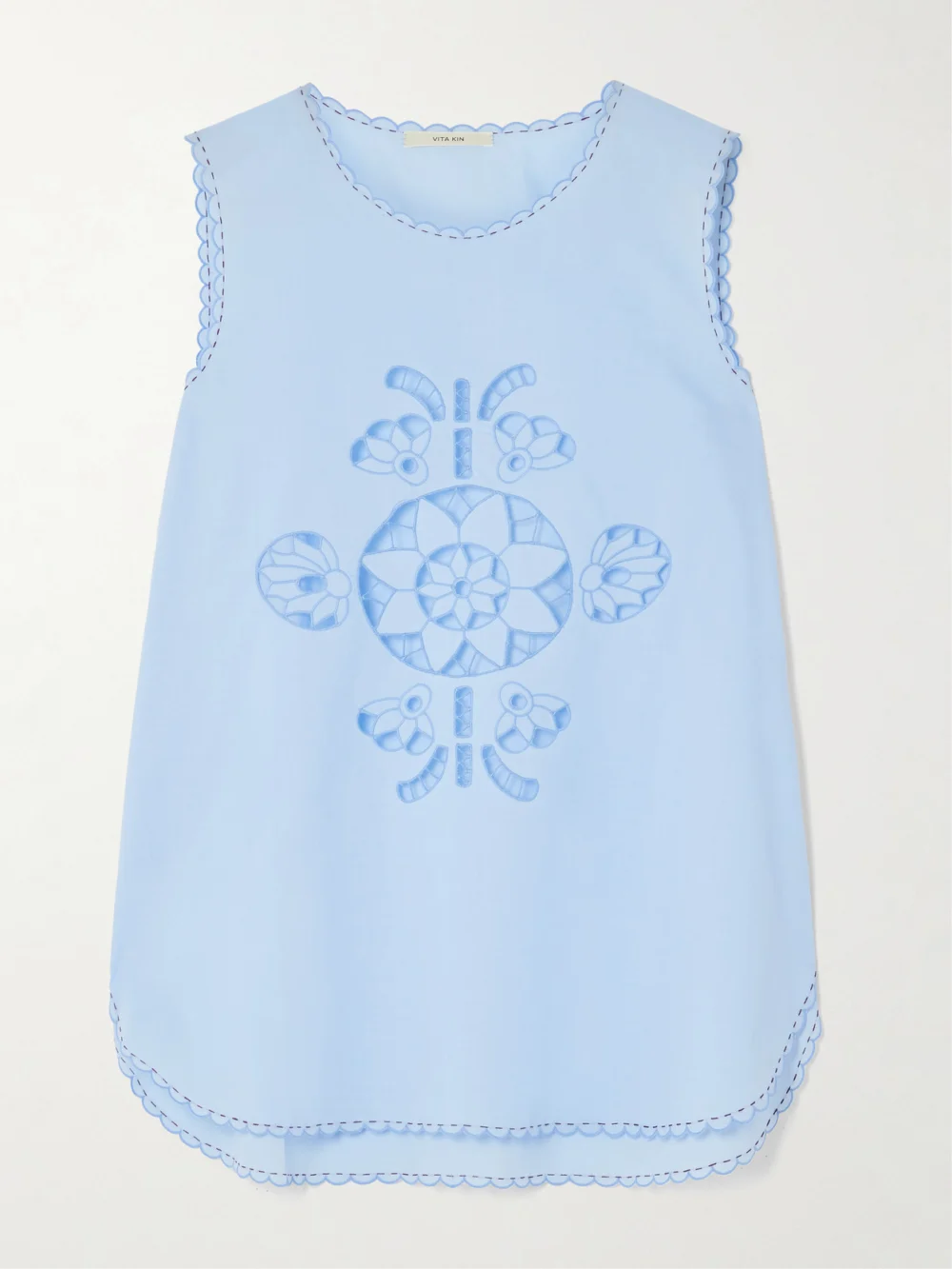 Vita Kin Havana Scalloped Broderie Anglaise Cotton-poplin Tank in light blue