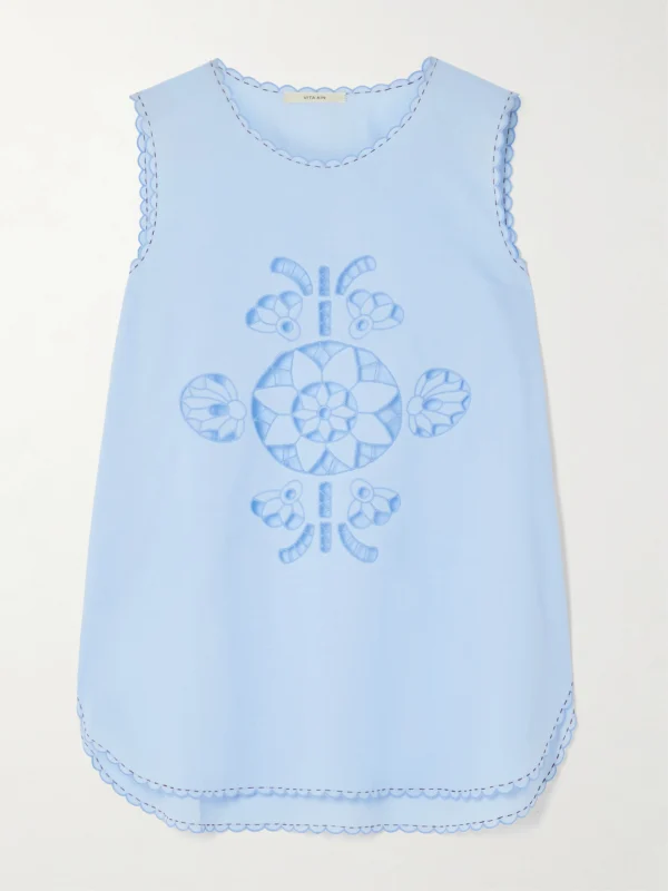 Vita Kin Havana Scalloped Broderie Anglaise Cotton-poplin Tank