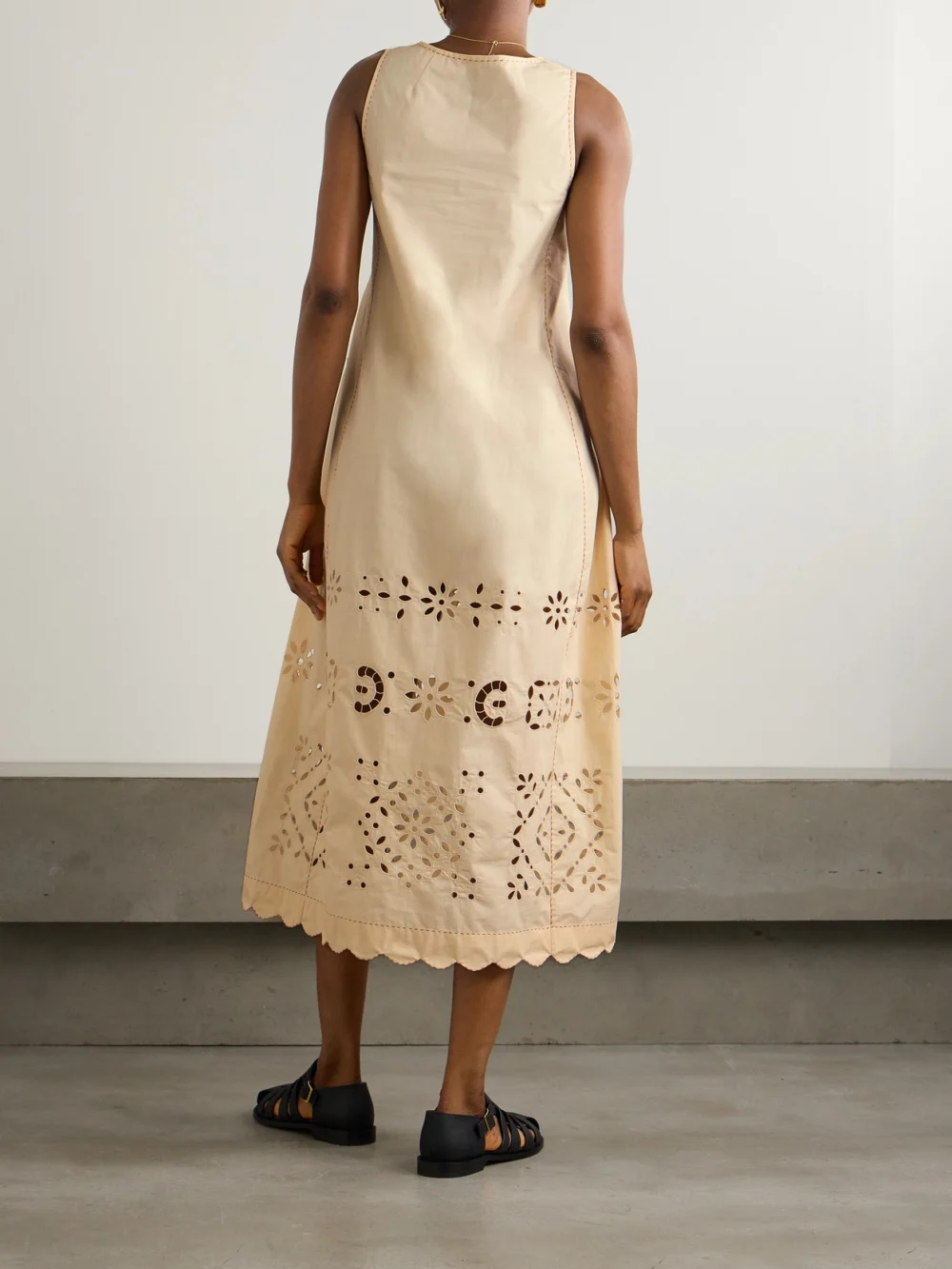 Back view of the Vita Kin Tina Scalloped Broderie Anglaise Cotton-poplin Midi Dress