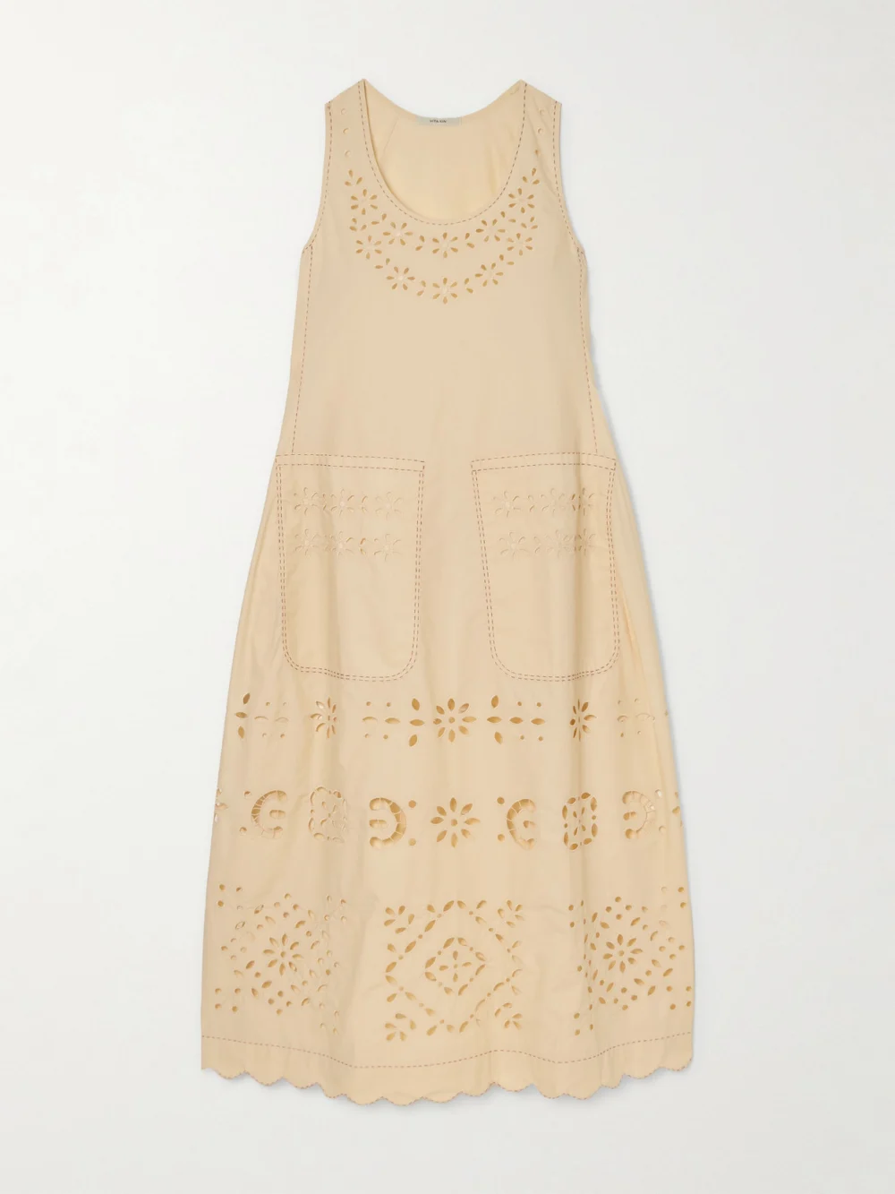 Vita Kin Tina Scalloped Broderie Anglaise Cotton-poplin Midi Dress in beige